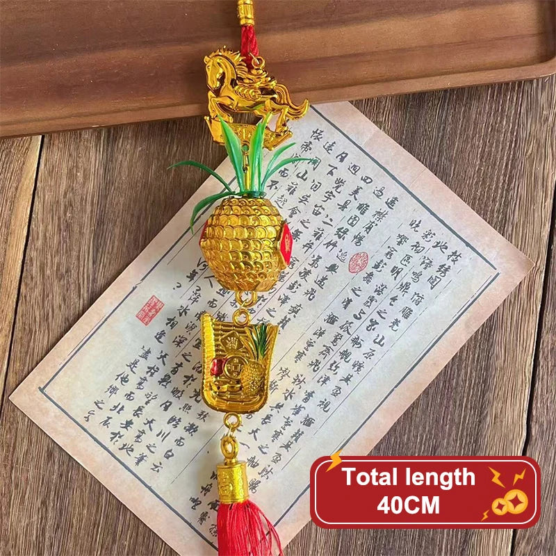 Chinese Year 2026 Celebration Decor Horse Red Gold Pineapple Hanging Qme A7