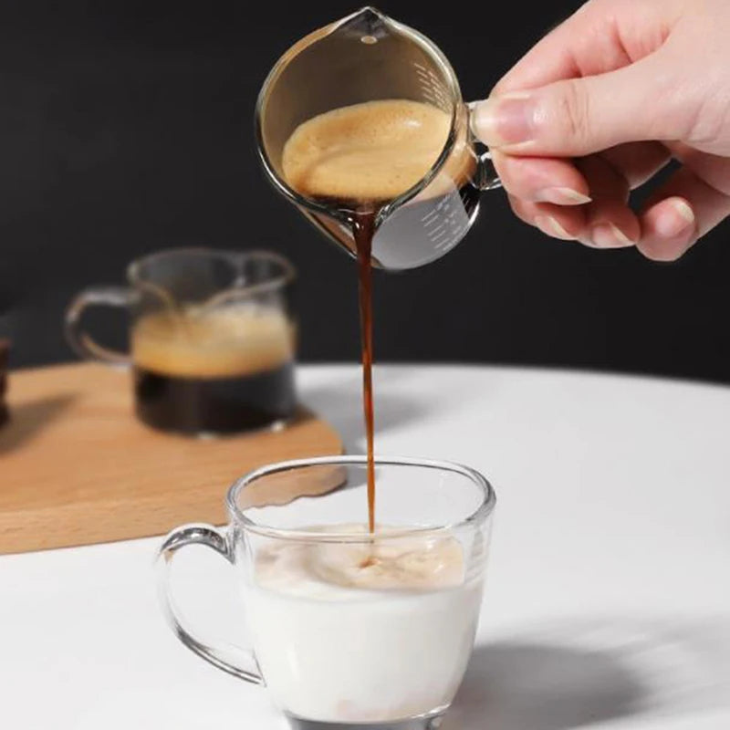 70/75ml Espresso Shot Glass Double Spout Glass Measuring Cup Heat-Resistant Handle Clear Scale Wine Milk Coffee Measure Jug Qme