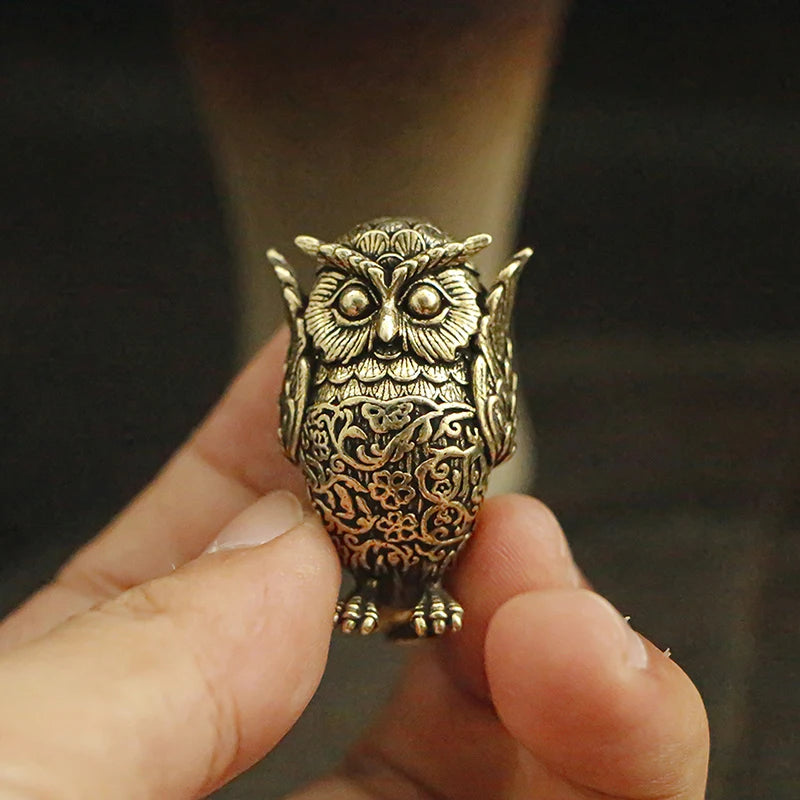 Retro Copper Animal Tea Pet Antique Solid Brass Owl Miniature Qme