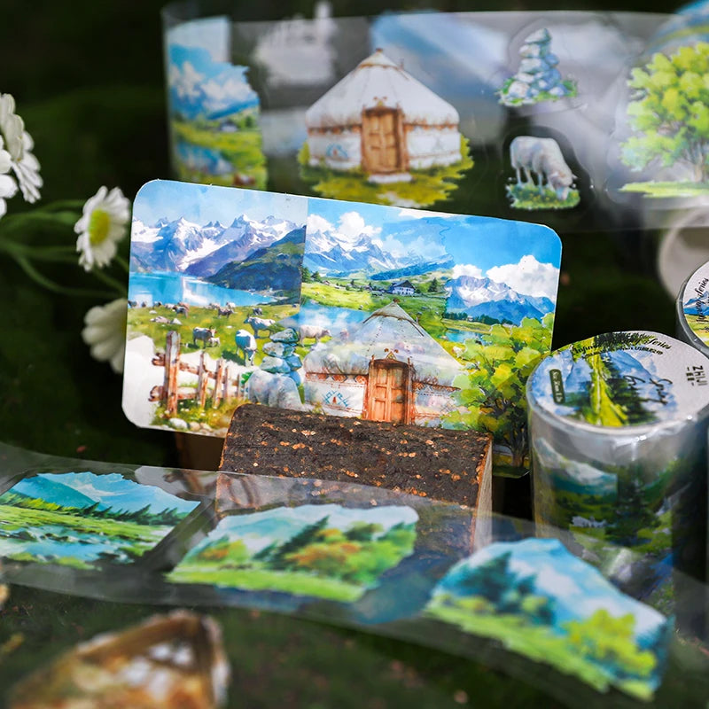 2M/Roll INS Landscaping PET Tape Washi Stickers Decorative Natural Scenery Tapes For Scrapbooking Magazine Aesthetic Stationery Qme