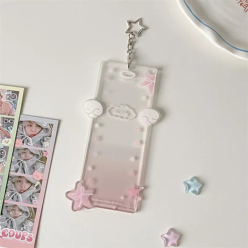 Cute Star Four-compartment Photocard Holder Acrylic Card Idol Photo Qme Pink