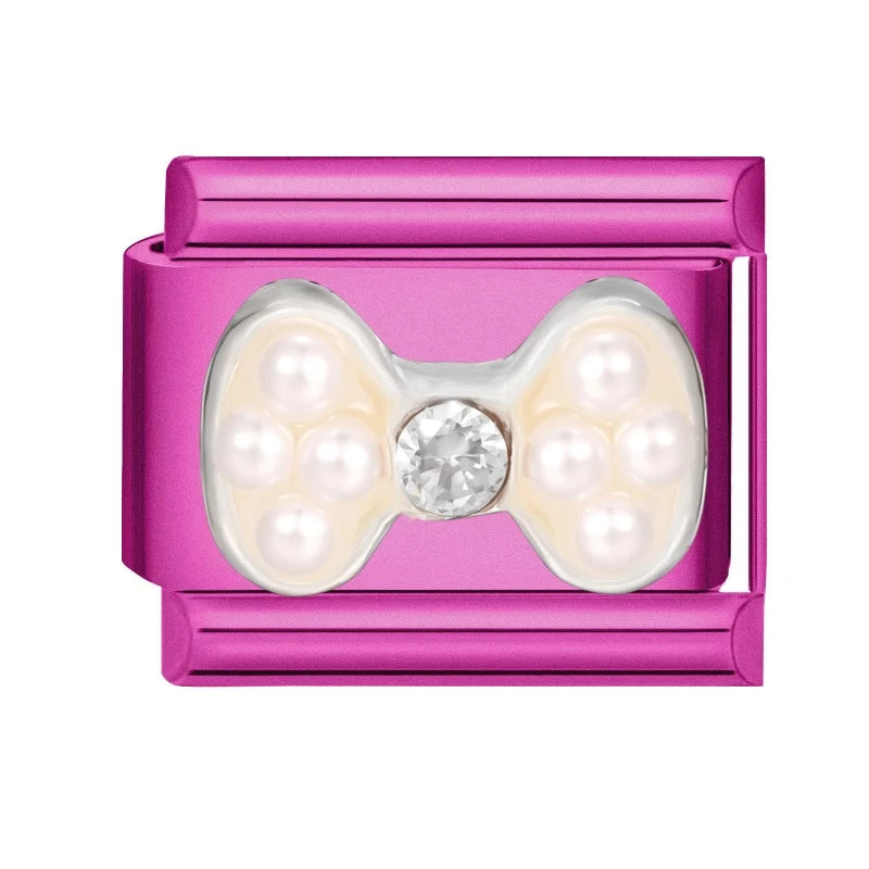 Y2K Rose Color Series Zircon Flower Butterfly Italian Charm Links Fit 9mm Stainless Steel Bracelet Women Jewelry DIY Making Gift Qme Style 33