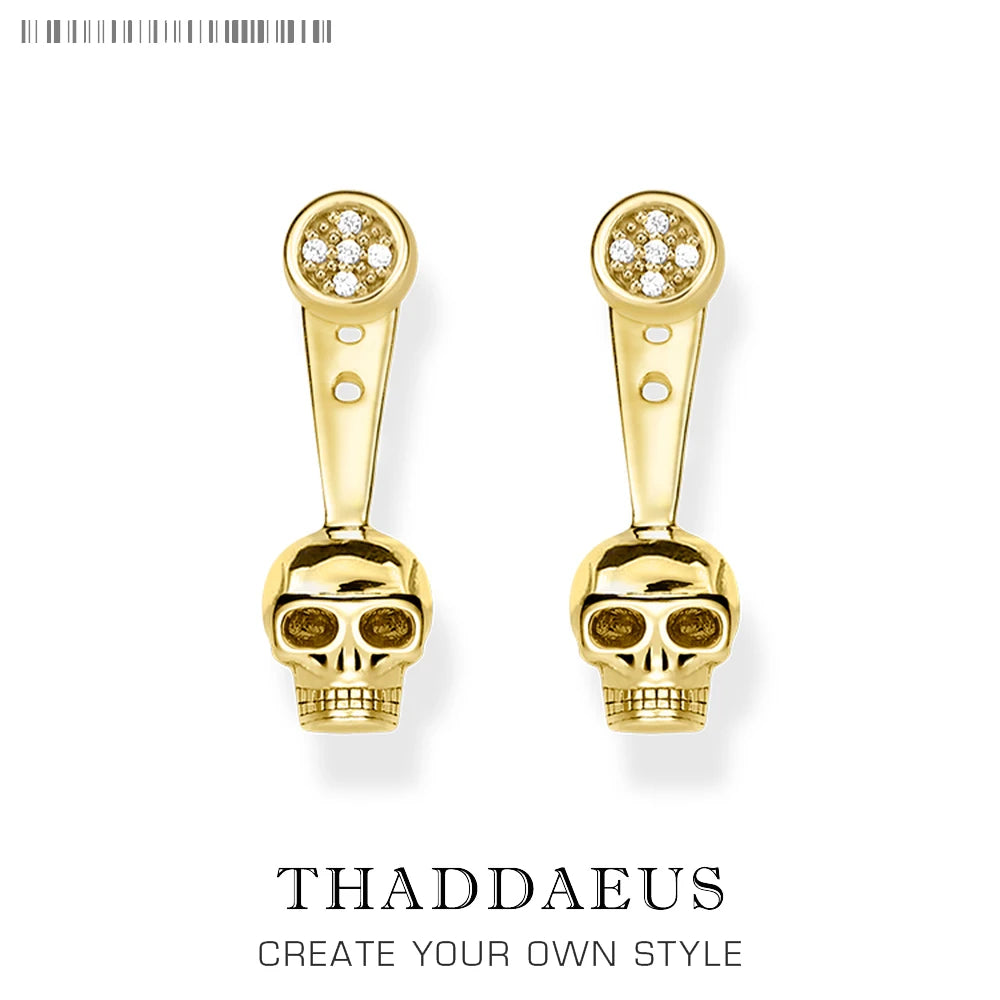 Ear Jackets Skull Stud Earrings Europe Style Fine Jewerly For Women Vintage Gift In Pure 925 Sterling Silver Qme Gold Plated