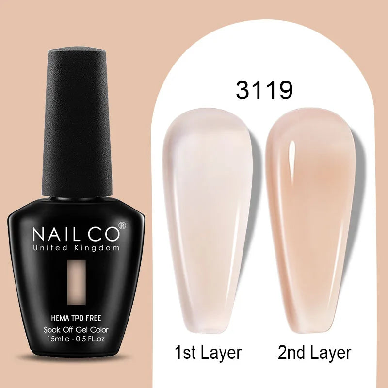 Nailco Jelly Gel Nail Polish Transparent Varnishes 44 Colors Red Pink