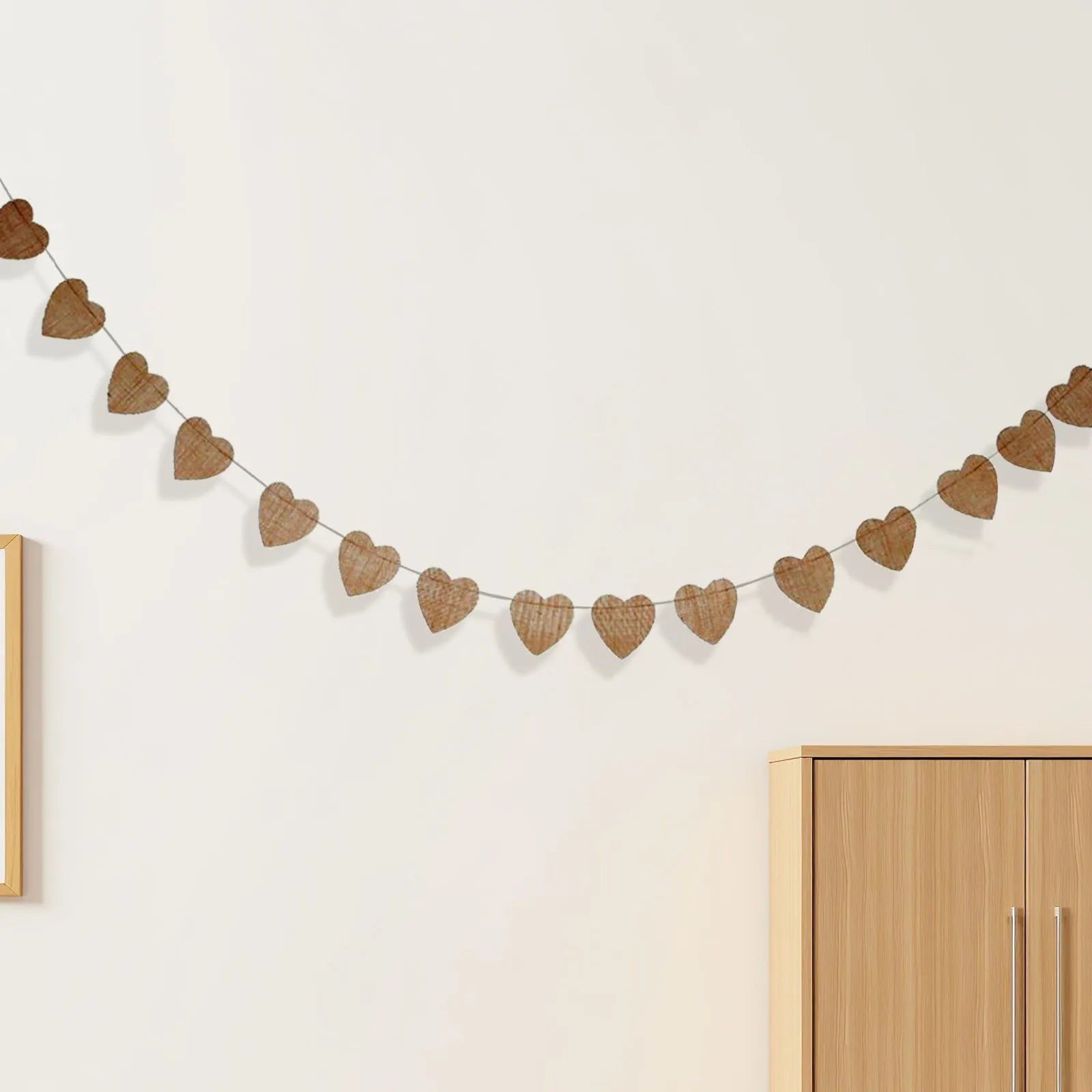 Blank Burlap Heart Banner Garland Pre-Assembled Adjustable String Valentine's Day Wedding Anniversary Party Decoration Rustic Qme