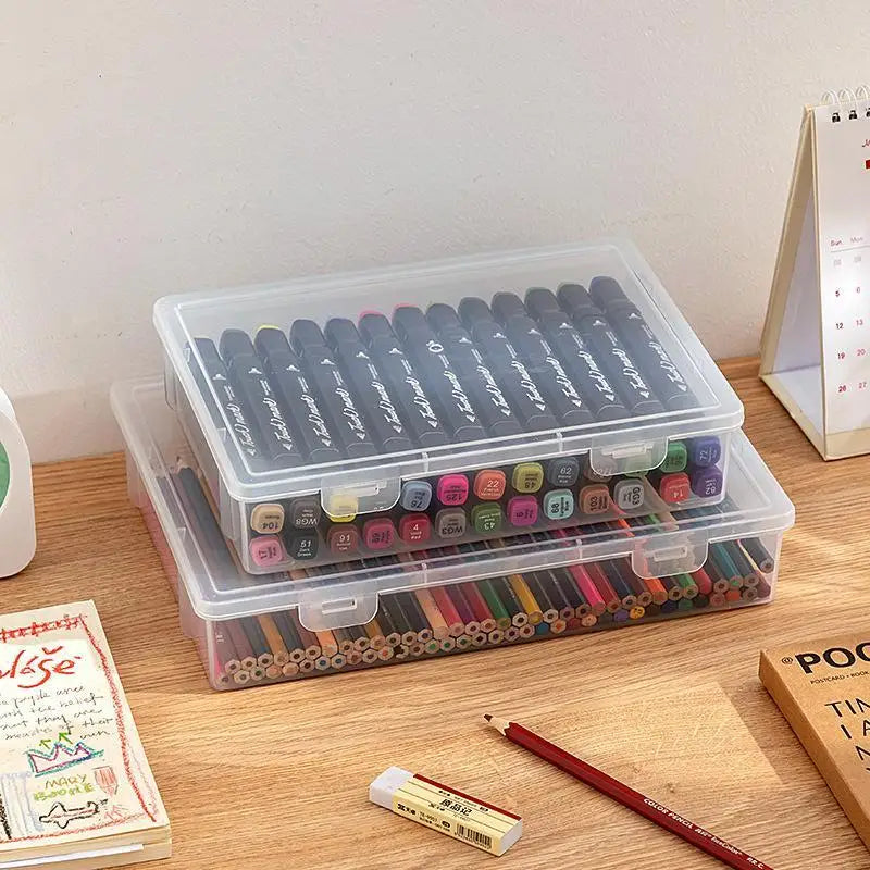 Large Capacity Pencil Case Transparent Plastic Notebook Sketch Marker Qme