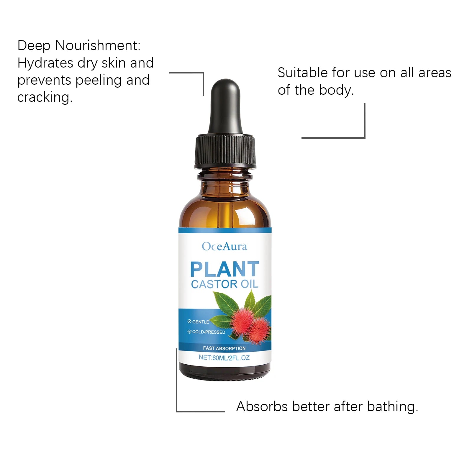 Oceaura Plant Castor Oil Cold-pressed Fast Absorption Deep Nourishing Qme