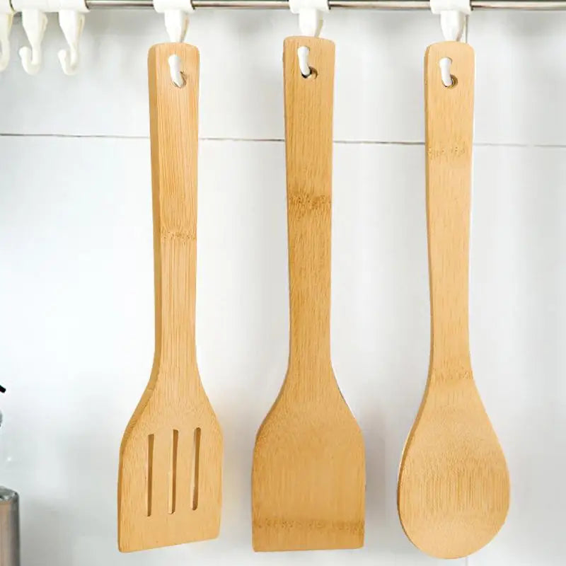 Bamboo Spoons Spatulas Wooden Kitchen Utensils Cooking Tools Mixing Qme