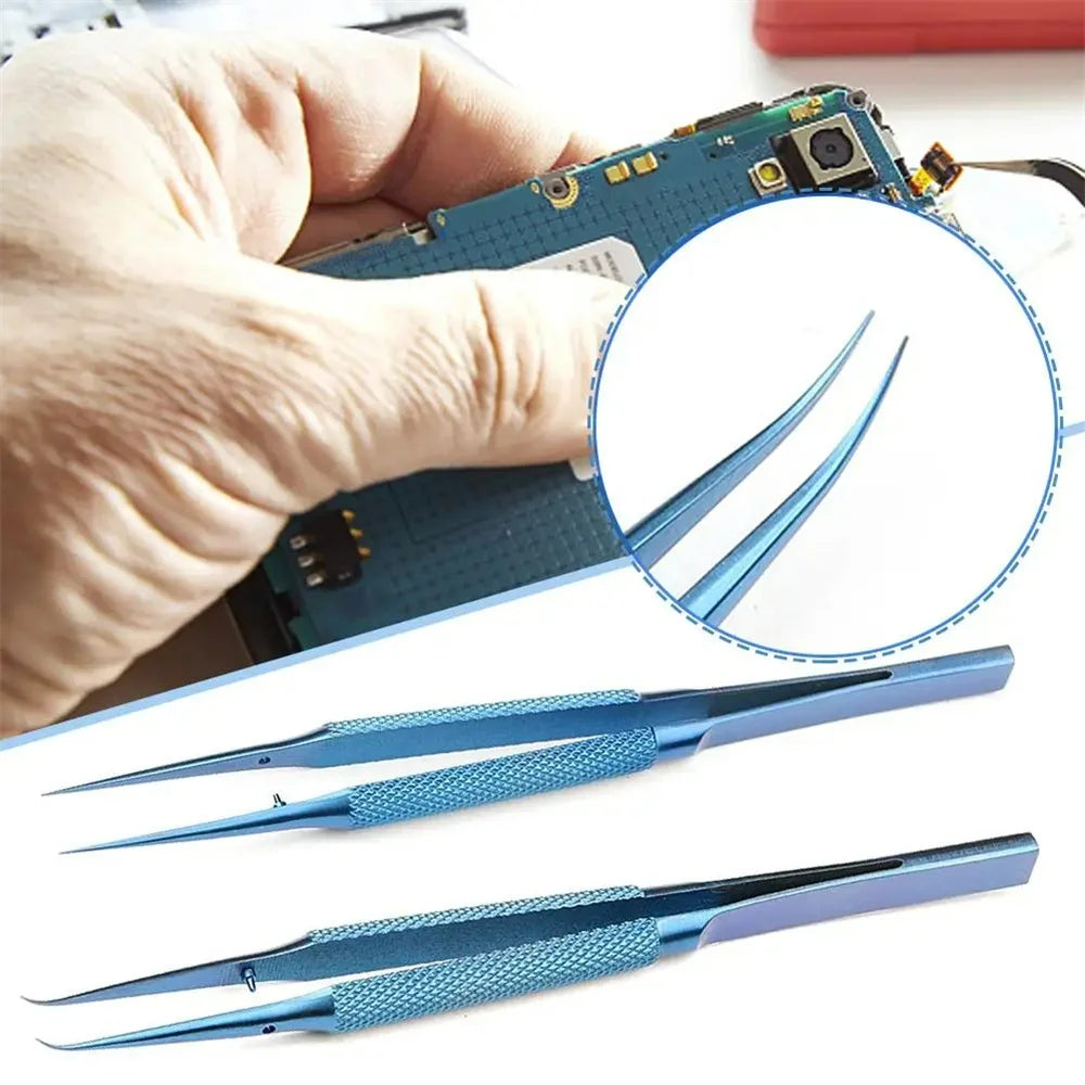 Precision Electronic Maintenance Tweezers Titanium Alloy Straight Curved Fly Wire Clamping Antimagnetic Tweezer Repair Accessory Qme