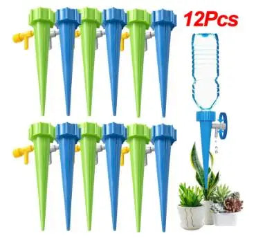 Automatic Drip Irrigation System Self Watering Spike for Flower Plants Greenhouse Garden Adjustable Auto Water Dripper Device Qme BlueGreen-12Pcs