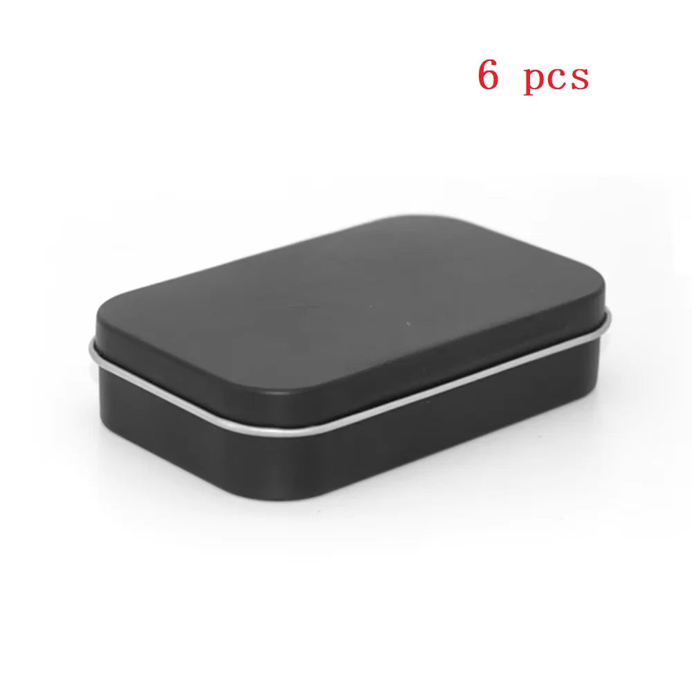 Metal Rectangular Empty Mini Tin Box Tinplate Push Candy Pill Cases Bins Jar Hinged Containers Small Organizer Storage Box Qme 6pcs Black M