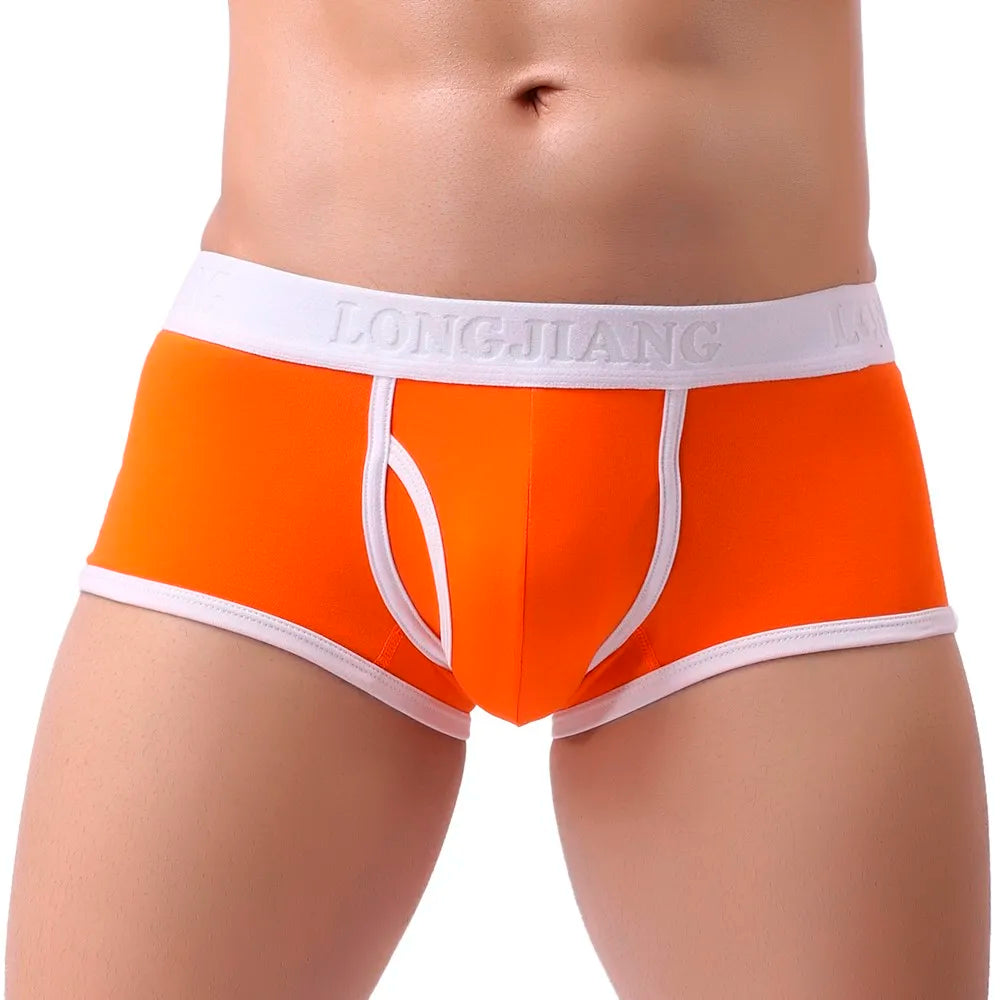 Sexy Mid Waist Breathable Pure Cotton Flat Corner Pants Solid U Convex Four Corner Underwear Briefs for Male Qme