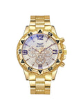 Large dial gold watch, blue light men's watch, men's watch, steel strap quartz watch Qme Rose