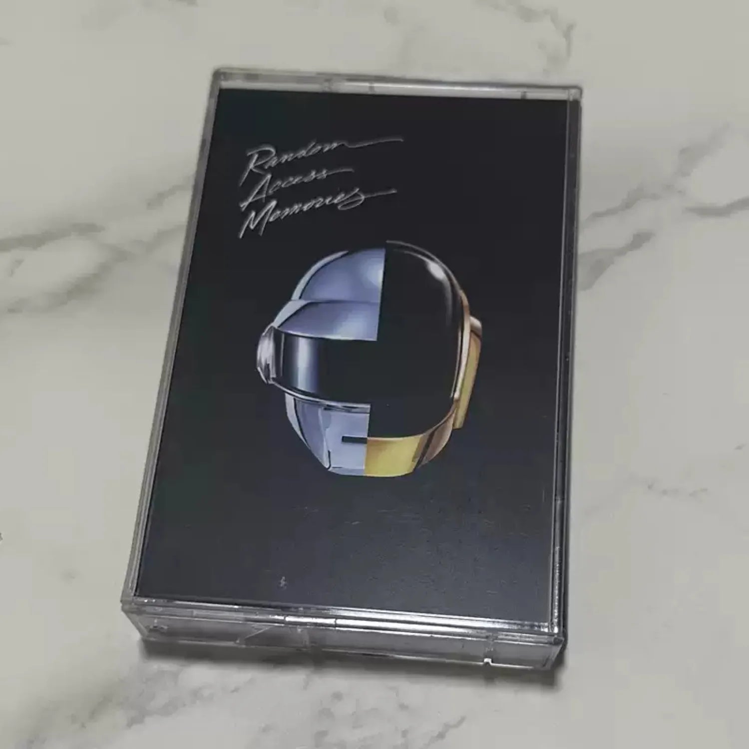 Retro Electronic Music Cassette Tape, Metallic Helmet Sci-Fi Art Themed Cover, Futuristic Electronic Track Collection Qme Pop Music