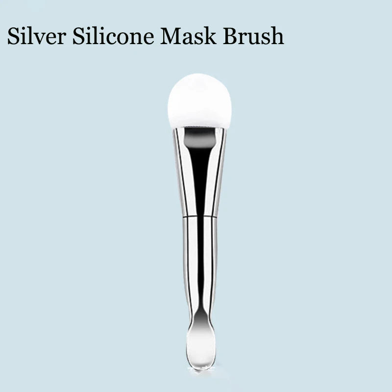 1PC Professional Double Ending Soft Bristle Silicone Wear-resistant Facial Flexible Mask Brush Skin Care Cleaning Beauty Tools Qme Silver Silicone