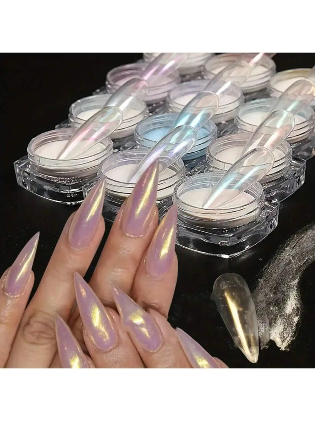 6 Bottles Nail Art Glitter Powder Aurora Fine Magic Mirror Decorations Qme