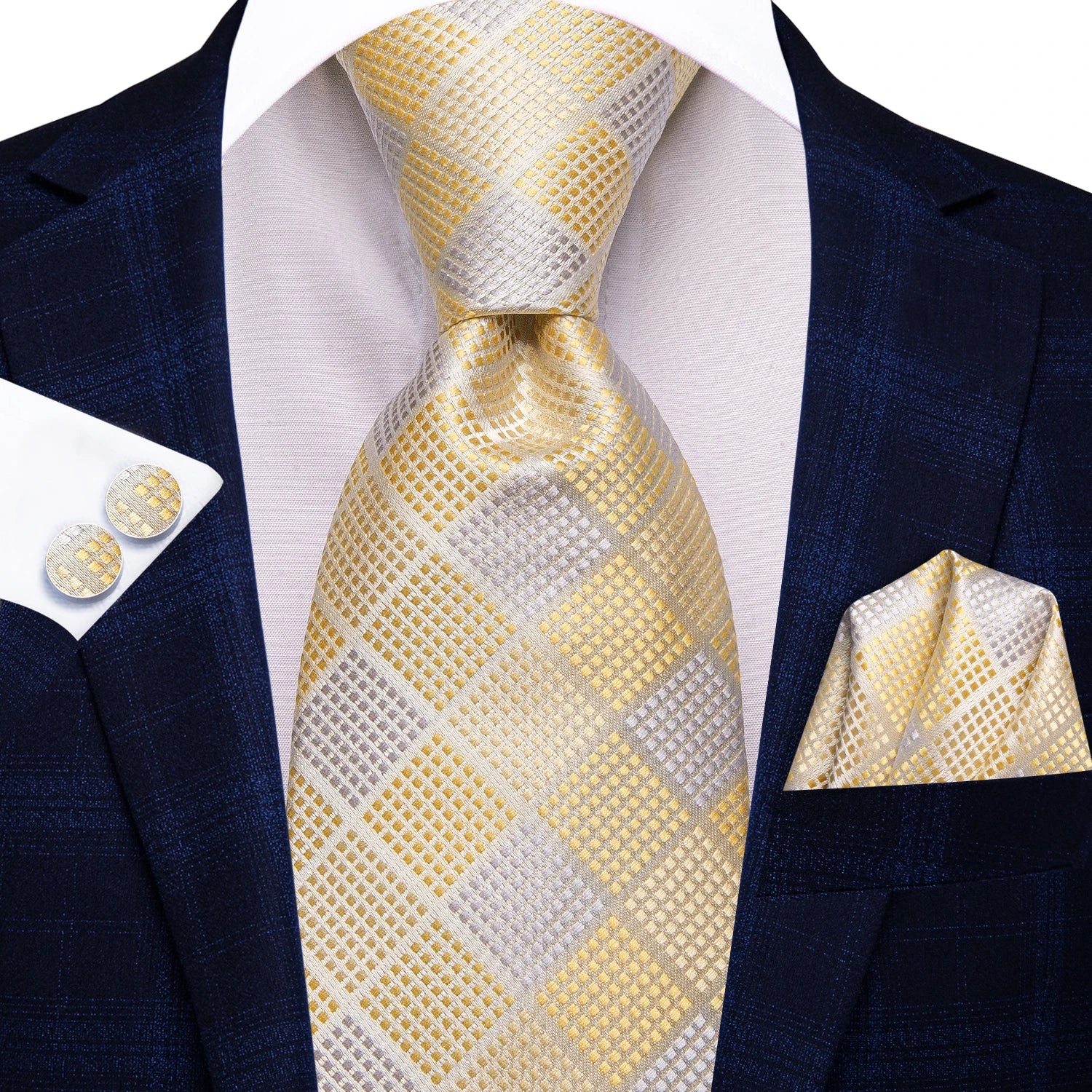 Hi-tie Floral Champagne Ivory Mens Elegant Necktie Handkerchief