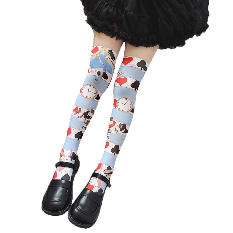 Funny Alice Striped Fashion Print Lolita JK Cute Girl Over Knee Qme style3 One Size