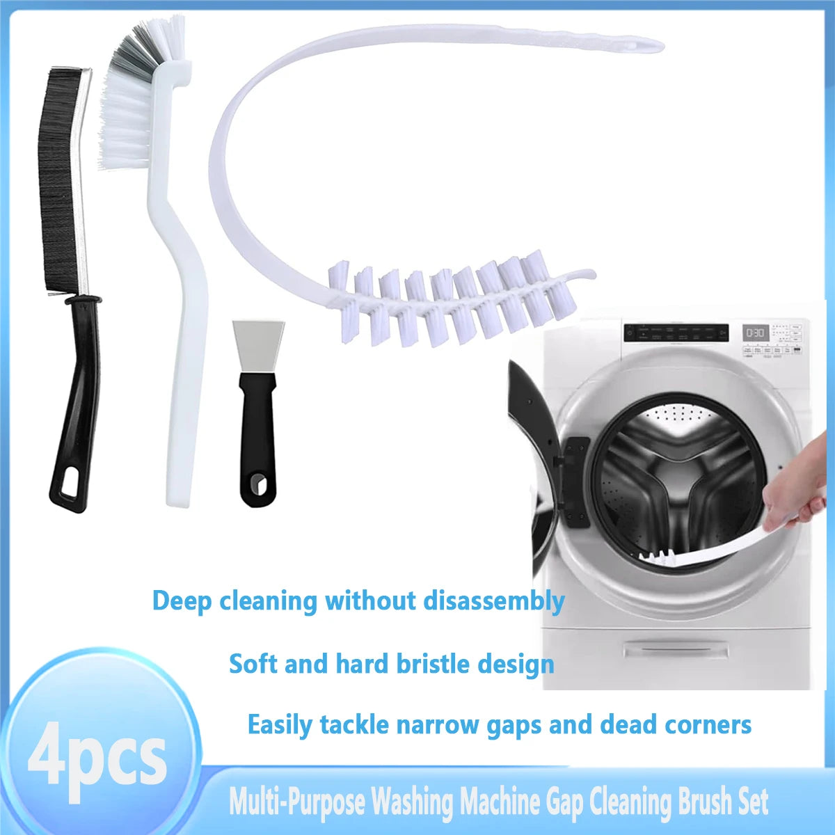 Washing Machine Cleaning Brush,Dryer Vent Cleaner Kit,Crevice Brush for Bathroom, Shower & Kitchen Household Cleaning Tools Qme M-Brush-4