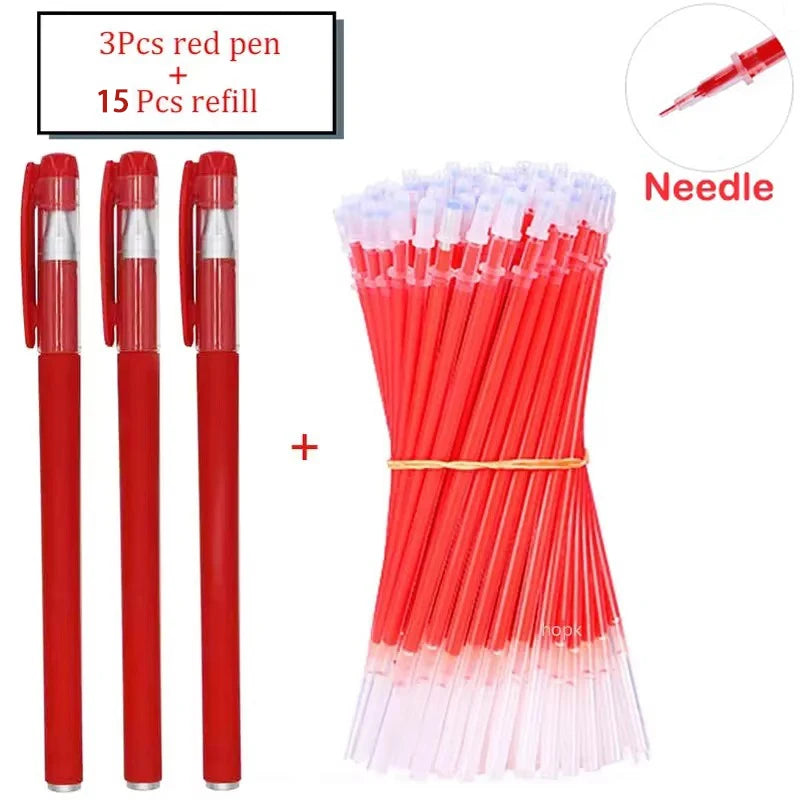 Gel Pens Set Neutral Pen Black Blue Red Refill Gel Pen Bullet/NeedleTip 0.5mm School Office Supplies Kawaii Stationery Qme needle 18 red set