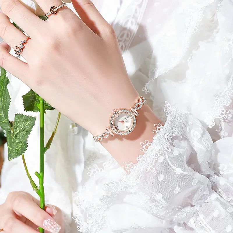 Relógio de quartzo de strass feminino, relógios femininos, relógio, moda Qme Rose