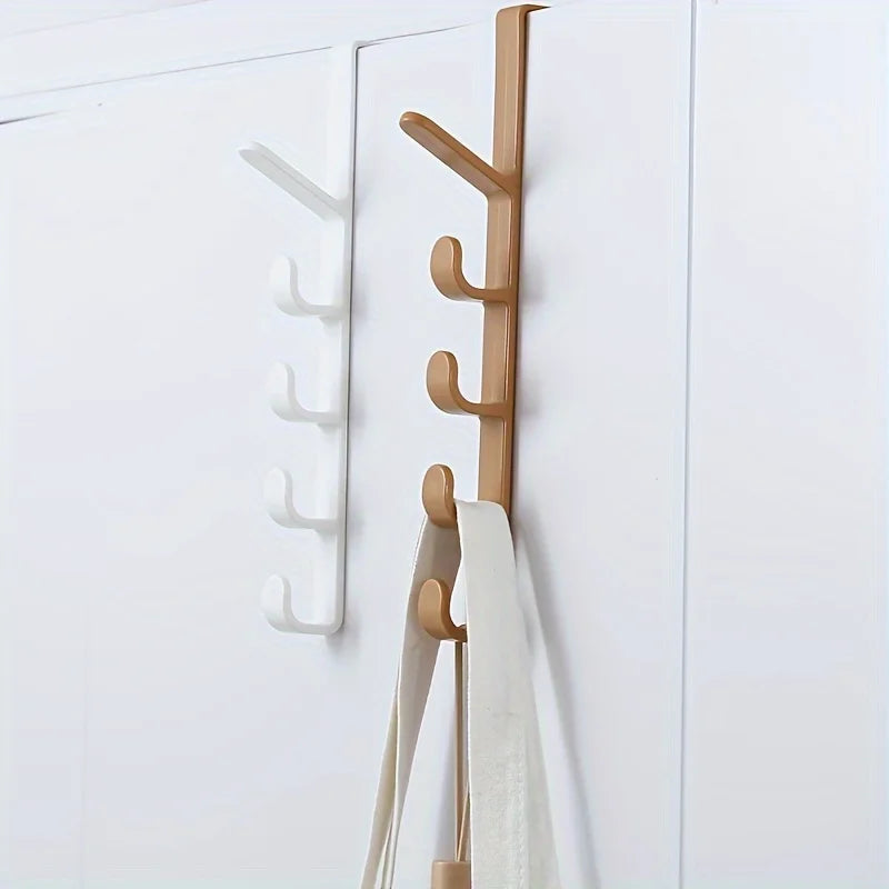 1pc Over The Door Hook Hanger, 5-Hook Plastic Organizer Rack For Coats, Hats, Robes, Shirts, Belts, Towels, Closet And Bathroom Qme