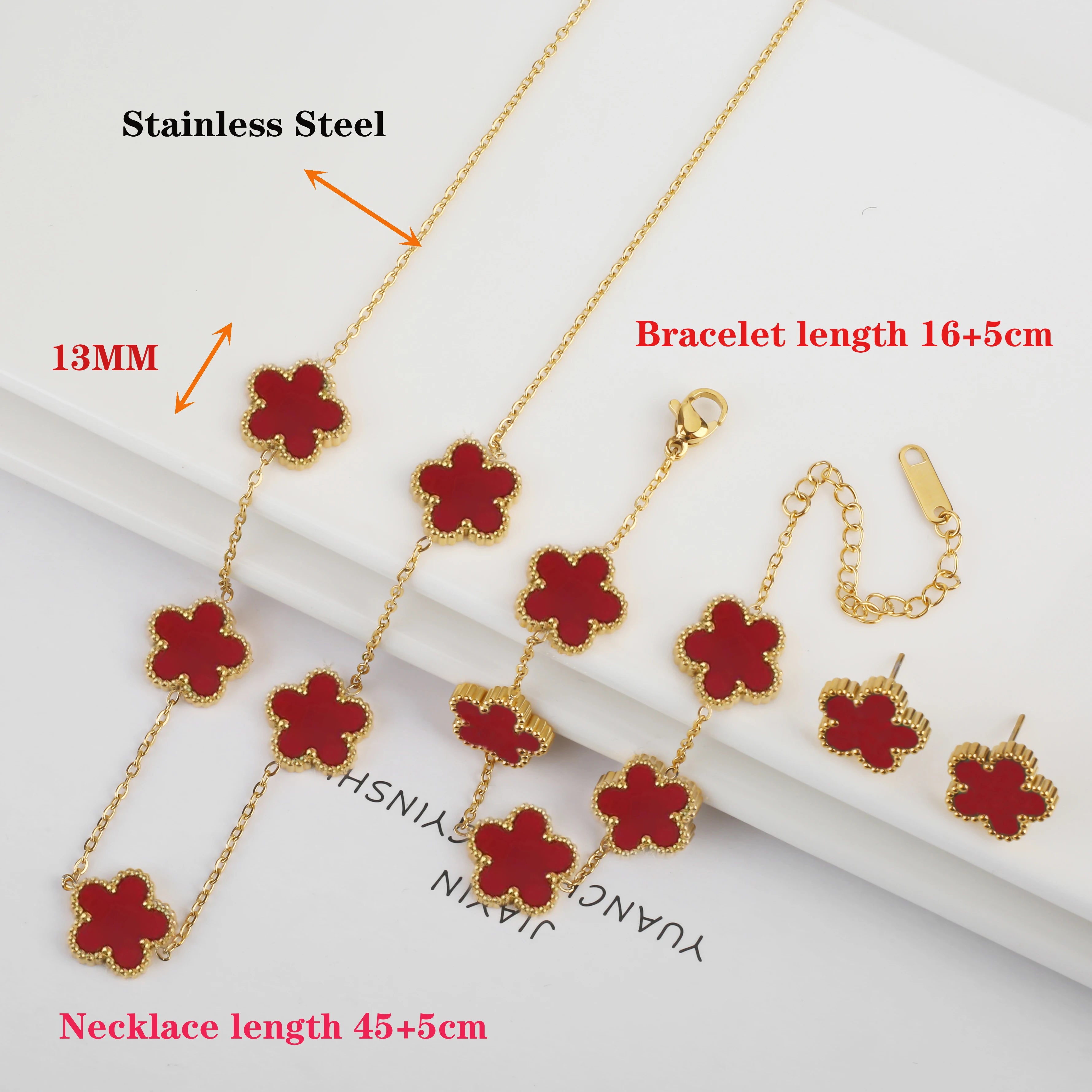 New Trend Five Leaf Flower Stainless Steel Jewelry Set Bracelet Necklace Earrings Classic for Woman Party Luxury Jewelry Clover Qme