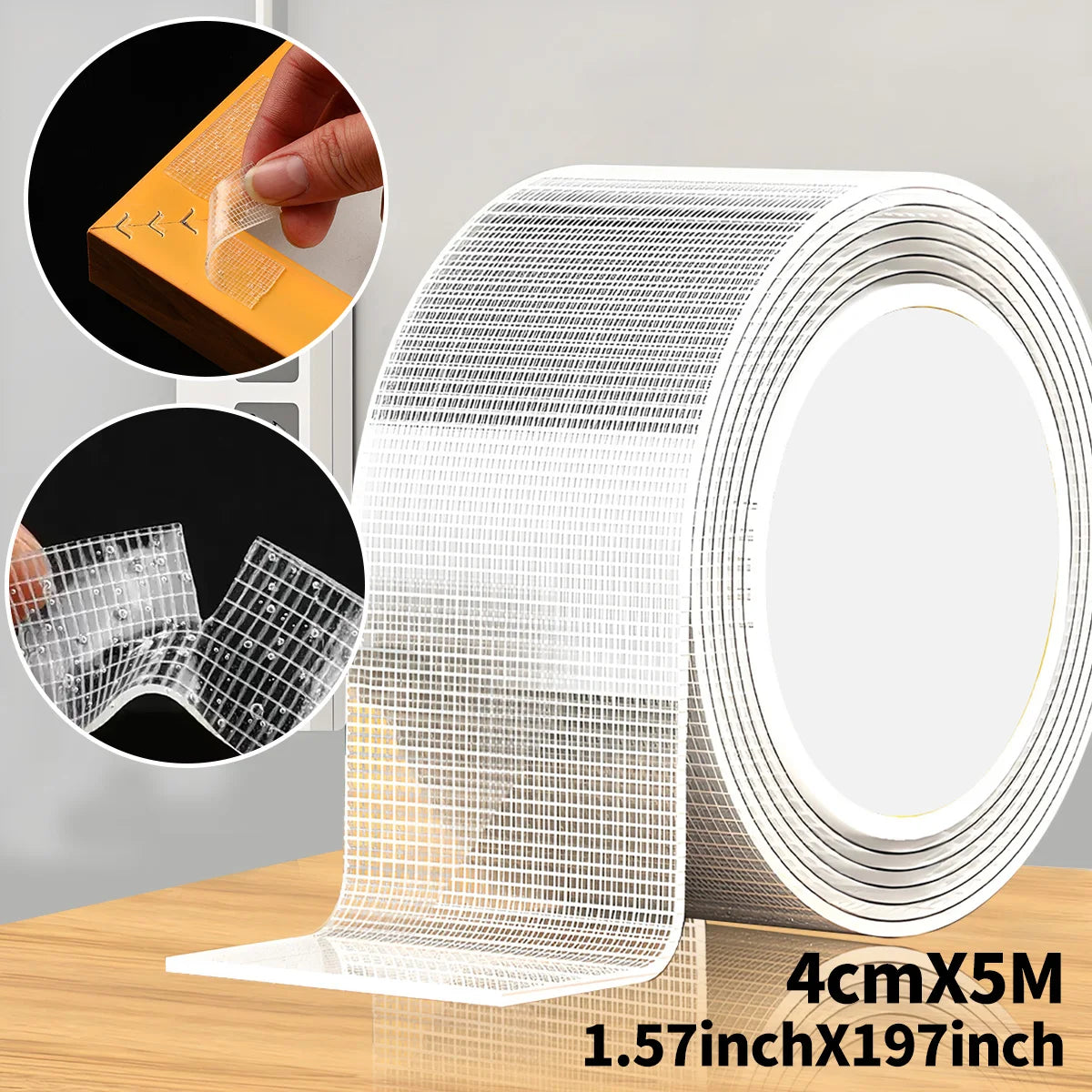 5m Nano Double-Sided Adhesive Tape - Ultra-Strong adhesion， Clear, Removable & Waterproof - Heavy-Duty, Extra Sticky Strip for E Qme 5cmX5M