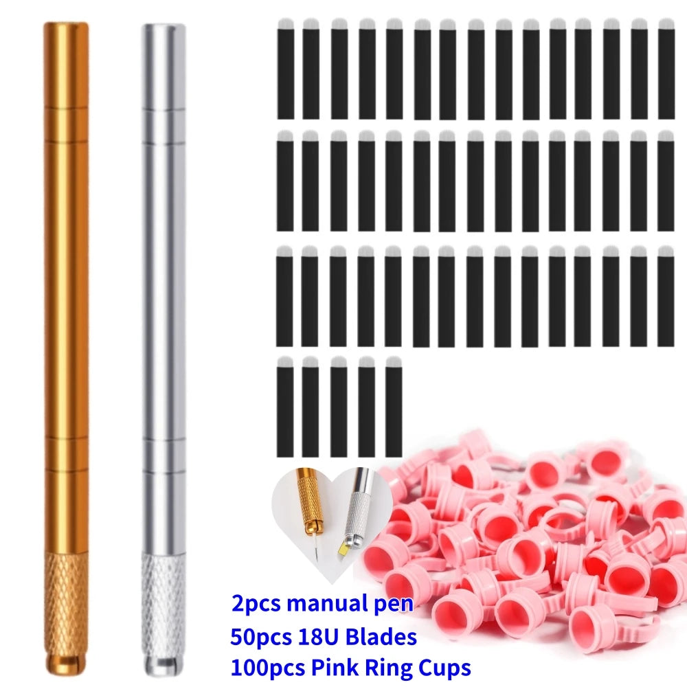 Brand New 3D Microblading Manual Pen Needles Permanent Makeup Professional PMU Eyebrow Microblading Ring Caps Kit Set Tool Qme Two Pen No Case