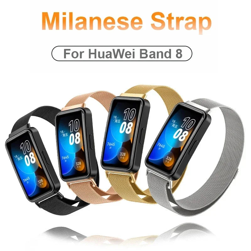 Metal Strap For Huawei Band 8 9 Bracelet With TPU Case Screen Protector Soft Film Replacement Milanese Magnetic Loop Watchband Qme