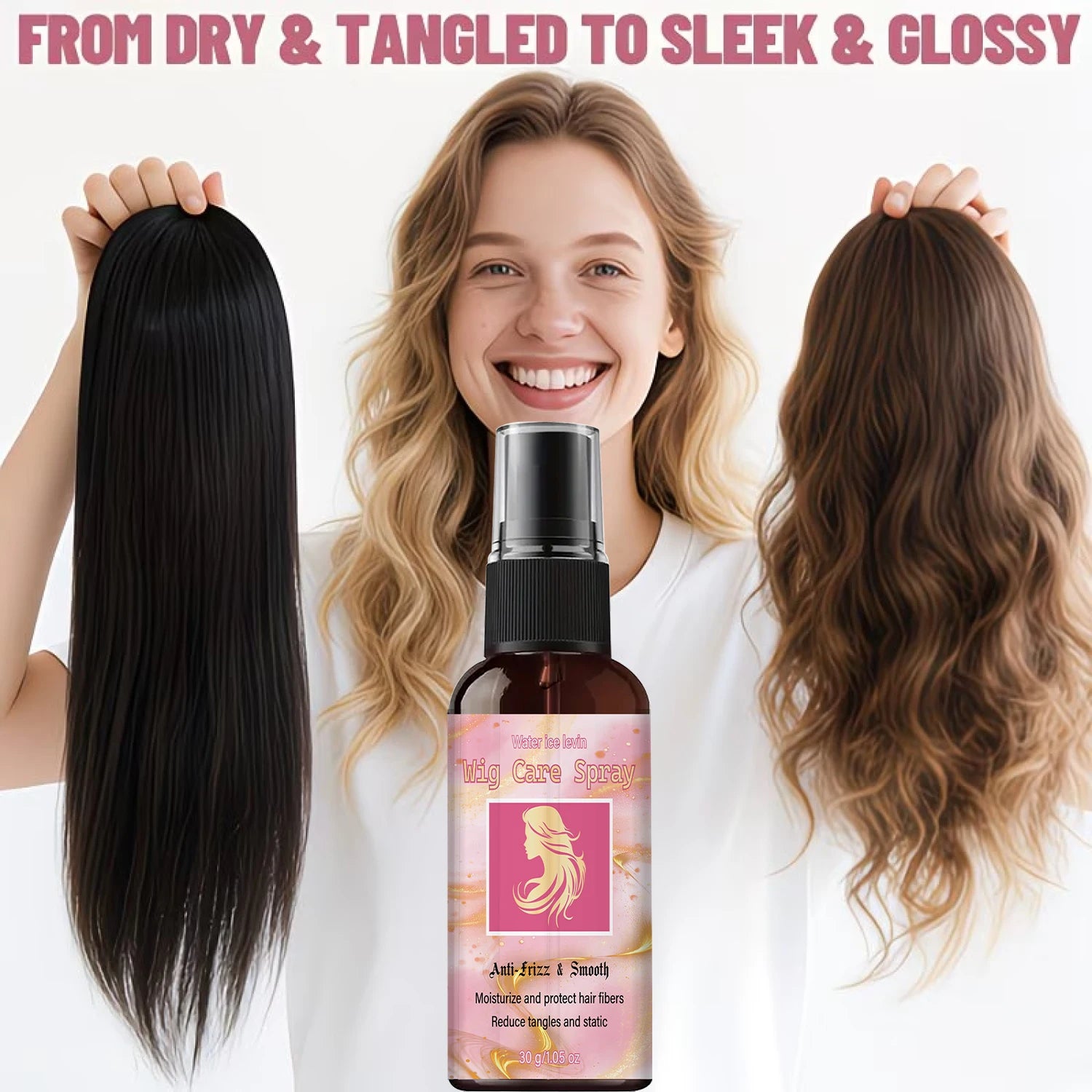 Anti-Frizz Wig Spray, Moisturizing & Static Reducing with Collagen Care Qme