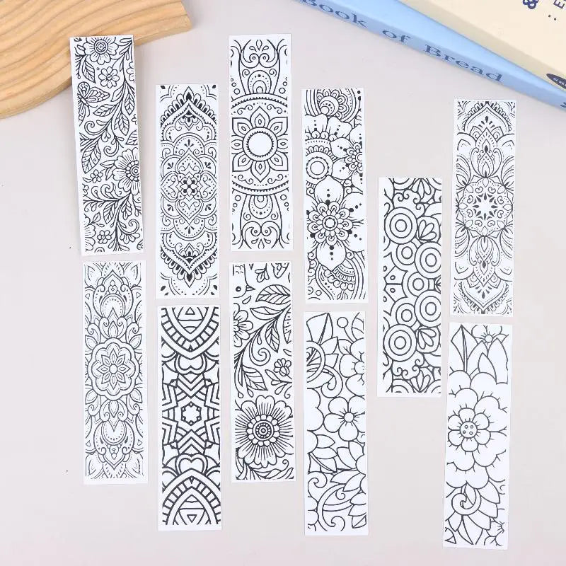 Flower Pattern Coloring Bookmarks DIY Blank Black Line Drawing Qme