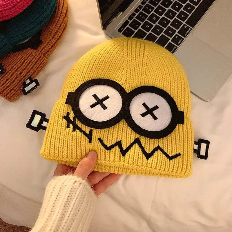 Funny Cute Knitted Woolen Hat Women Autumn Winter Cartoon Warm Qme YELLOW