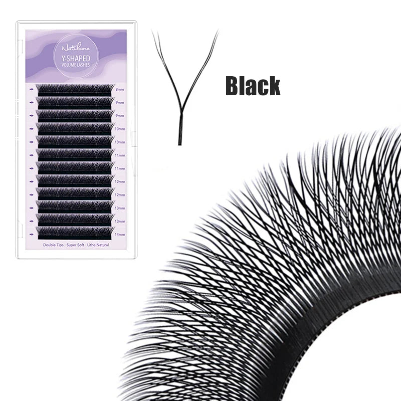 NATUHANA YY Shape Eyelash Extensions C-d Curl Faux Mink Double Tip Qme Black YY D 0.07mm|14mm
