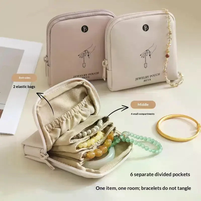 Waterproof 6-Layer Jewelry Storage Bag Portable Travel Jewelry Pouch for Necklaces Bracelets Rings Outdoor Vacation Use Qme