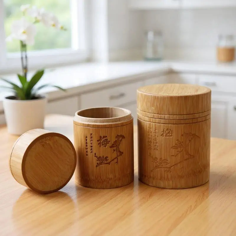 Nut Box Organizer Kitchen Storage Jars Accessories Carved Bamboo Tea Qme