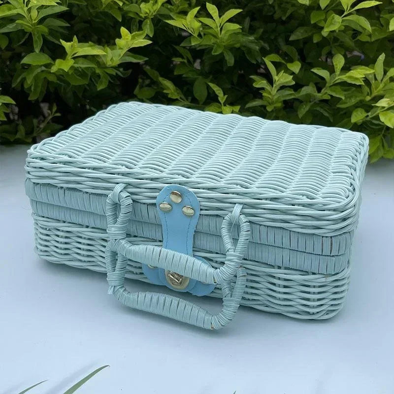 Rattan-like Finishing Box Woven Rattan Basket Retro Storage Qme Blue