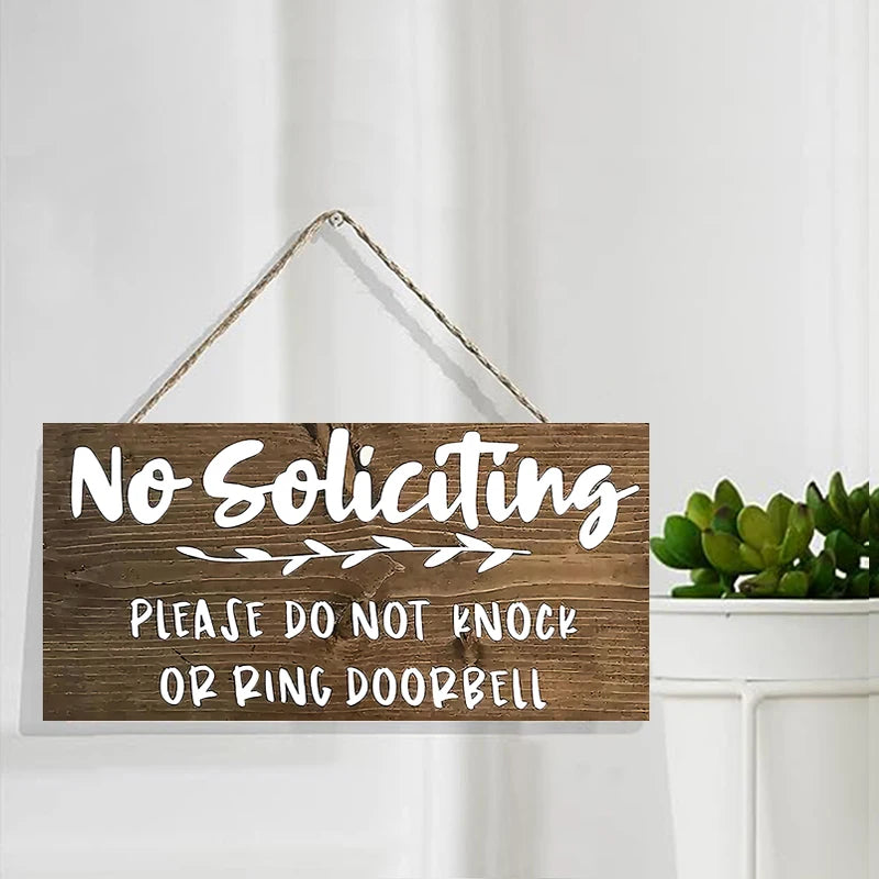 Rustic No Soliciting Wall Hanging Decor Wood Art Plaques Sign Door Sign for Home Living Room Shop Decor Qme