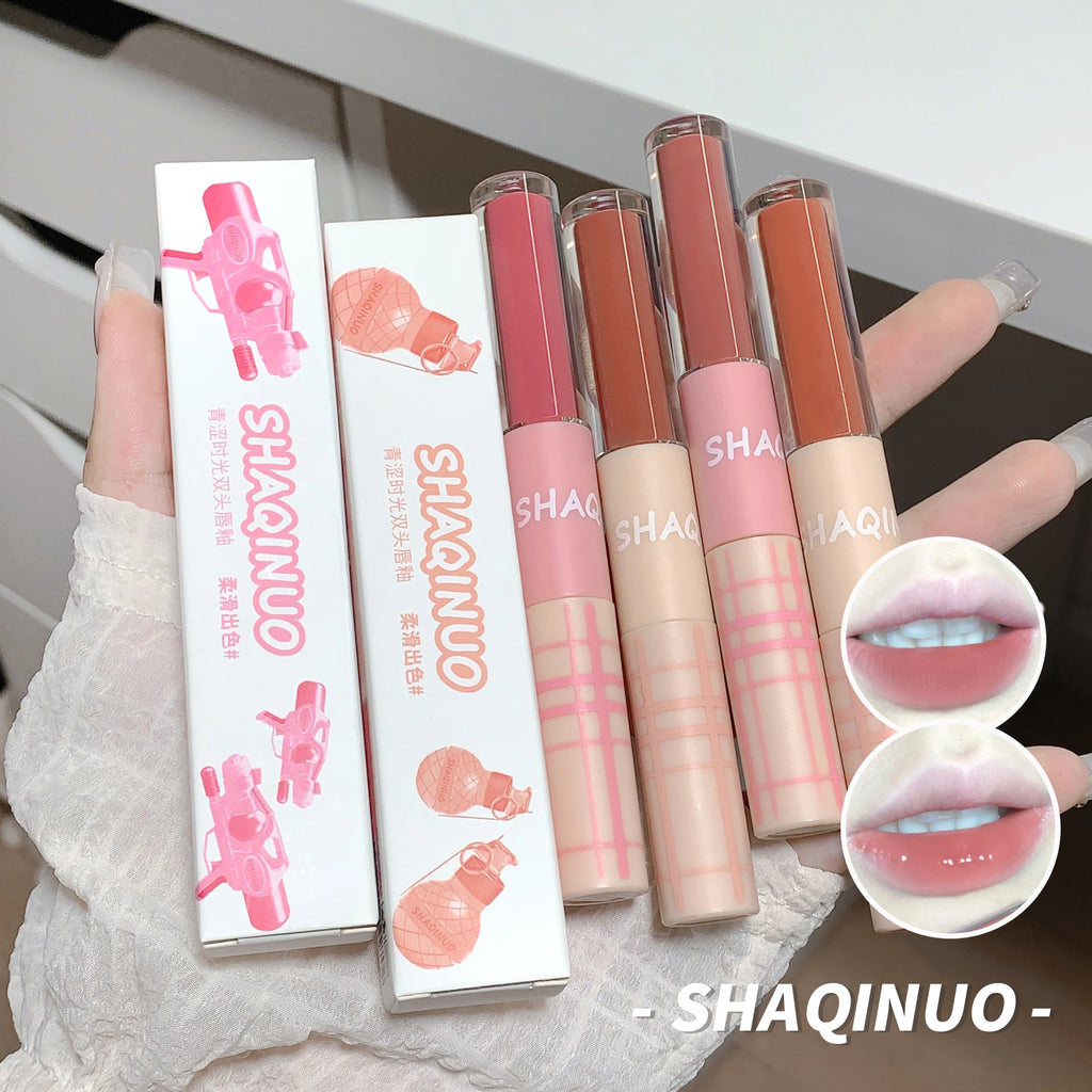 Double-ended Lip Glaze Matte Water-gloss Mirror Whitening Qme
