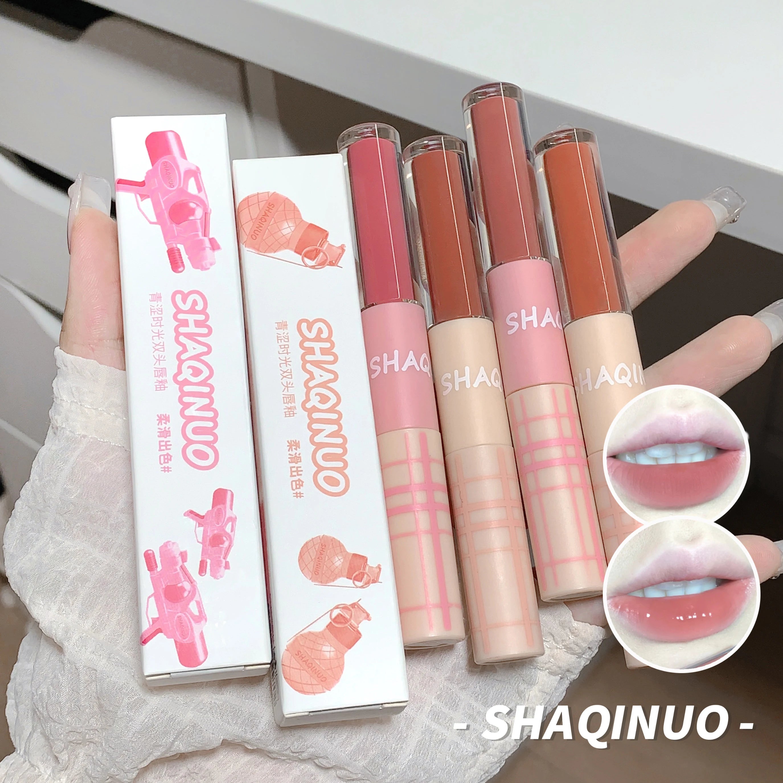 Double-ended Lip Glaze Matte Water-gloss Mirror Whitening Qme
