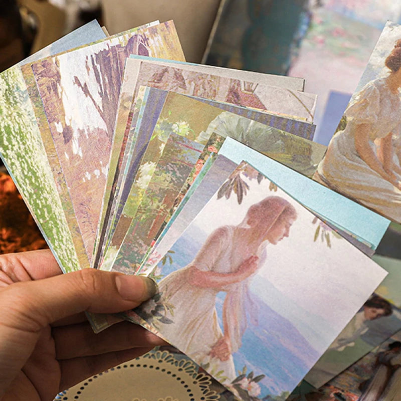 Impressionist Figure & Landscape Art Material Pack, Oil Painting Style with Scrapbook Paper, Stickers, Ideal for Junk Journal Qme