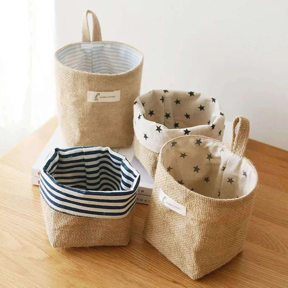 Nordic Style Small Hanging Wall Pocket Storage Basket Sack Sundries Organizer Cosmetic Organizer Cotton Linen Toy Storage Bag Qme