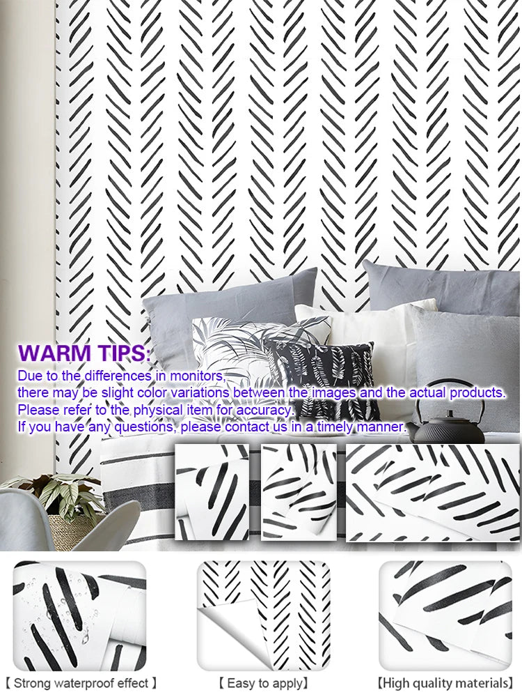 Geometric Aelf-wdhesive Wallpaper Peel Stick Wall Stickers Vinyl Qme Black slant lines Sample 1mx45cm