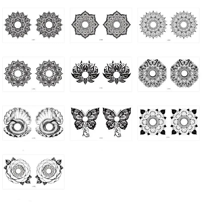 Temporary Stylish Chest Tattoo Stickers Mandala Butterfly Design 10 Qme