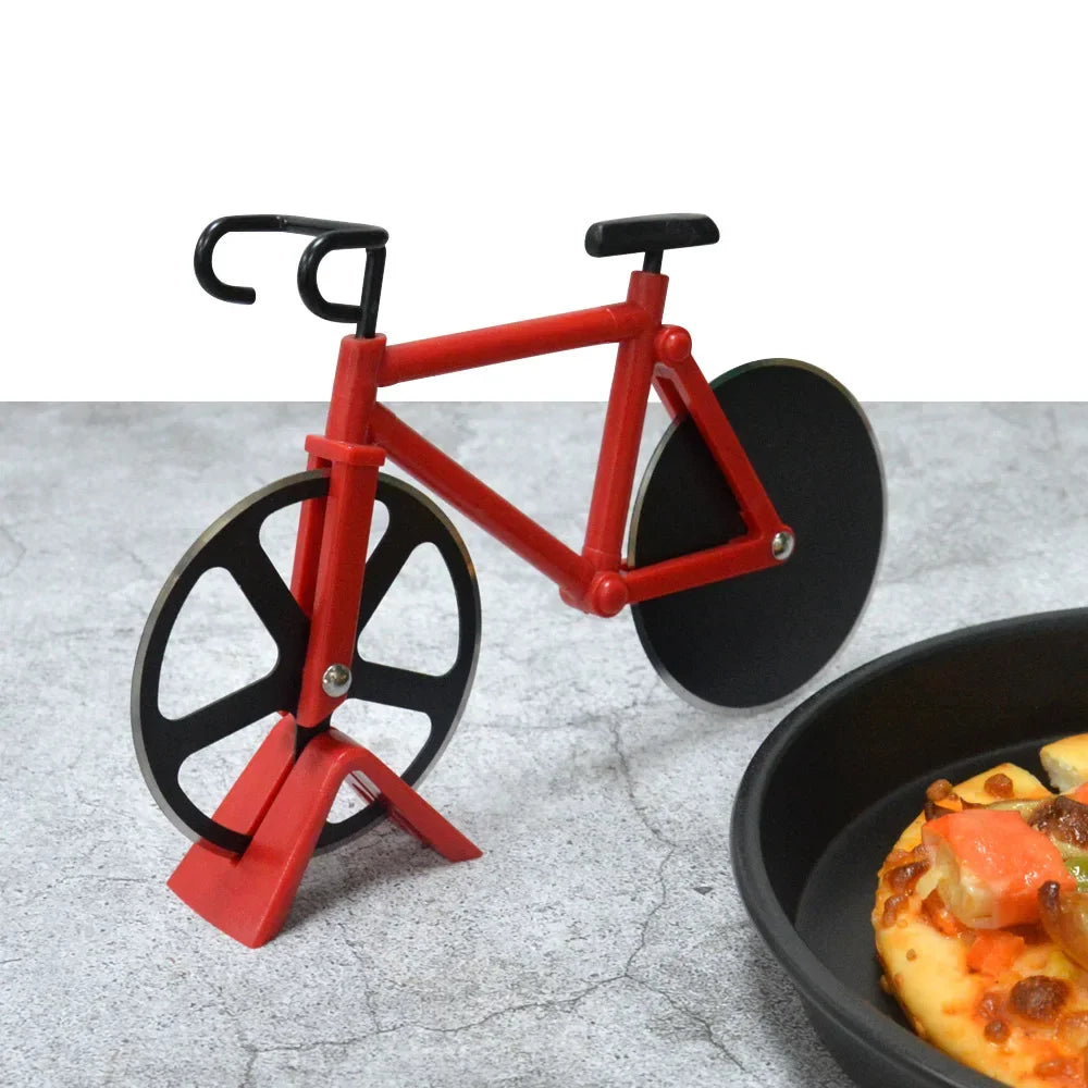 Stainless Steel Pizza Knife Two-wheel Bicycle Shape Pizza Cutting Knife Pizza Tool Bike Round Pizza Cutter Knives Kitchen Tools Qme