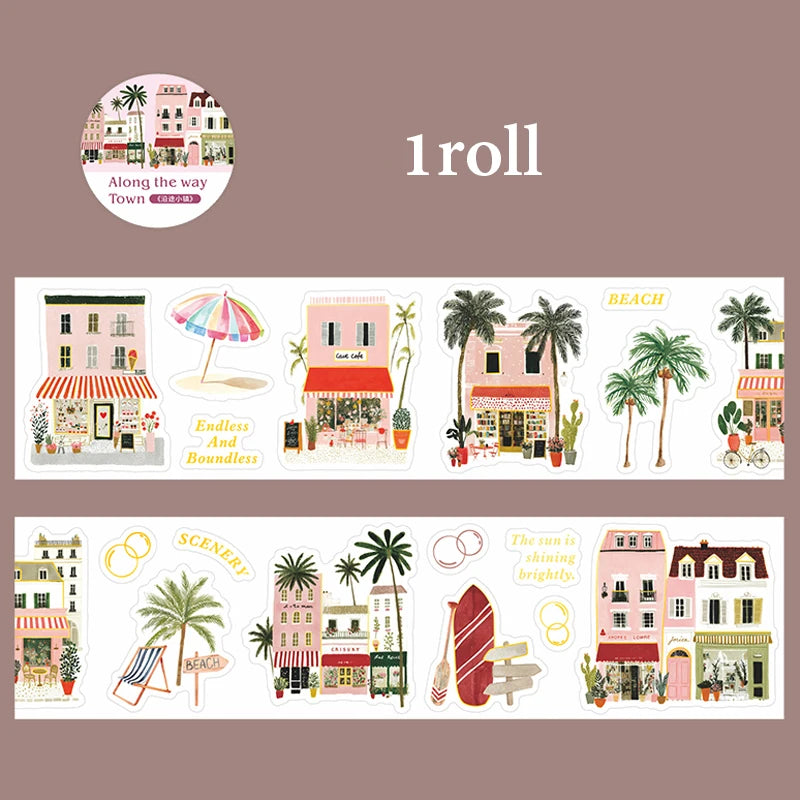 European Town Streetscape Washi Tape & Stickers, Vintage House Pattern, Base Tape for Junk Journal, DIY Collage Supplies Qme D