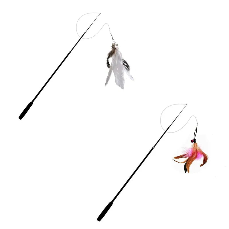 Durable 1.8M 4-Section Telescopic Cat Teaser Wand Catnip Interactive Fishing Rod Toy for Kitten Pet Plaything Qme colour mixture 2pcs