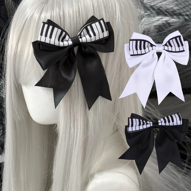 Piano Key Bow Hairpin Hair Clip Retro Girl Side Duckbill Accessory Qme
