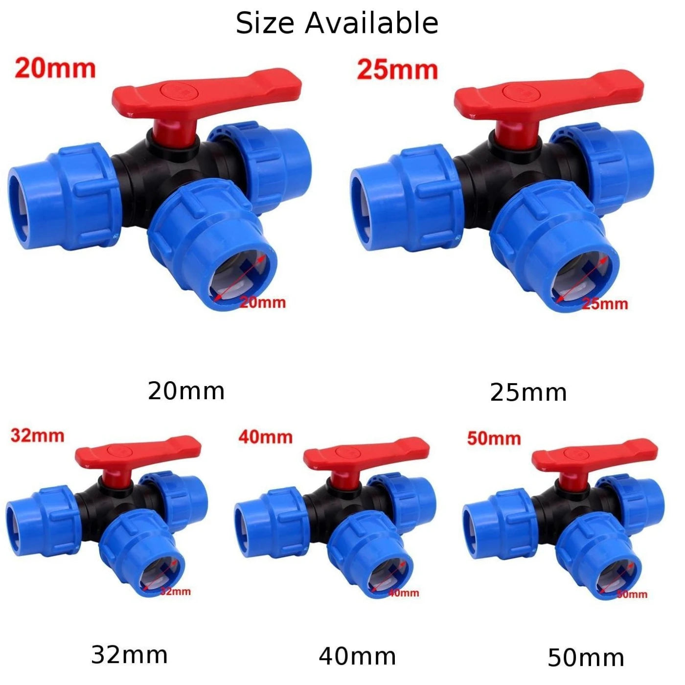 20/25/32/40/50mm PE Pipe Faucet Diverter 3-Way Ball Valve Ball Valve Garden Lawn Irrigation Water Pipe Fitting Qme