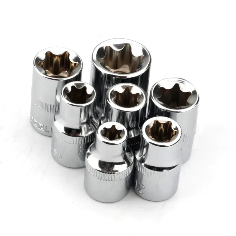 7pcs 3/8In Star Torx Socket E Type E8 E10 E11 E12 E14 E16 E18 Hand Tools Sleeve Converter Wrench Sleeve Joint Converter Set Qme A